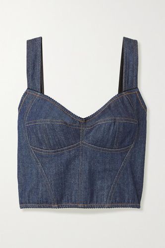 Stretch-denim And Mesh Bustier Top - Blue