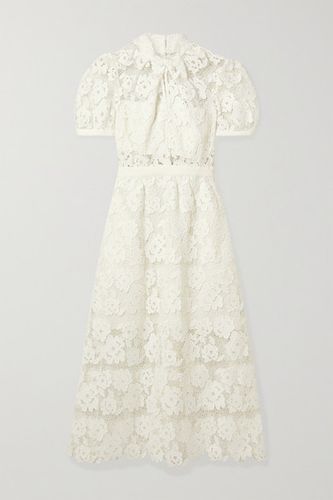 Grosgrain-trimmed Guipure Lace Midi Dress - White