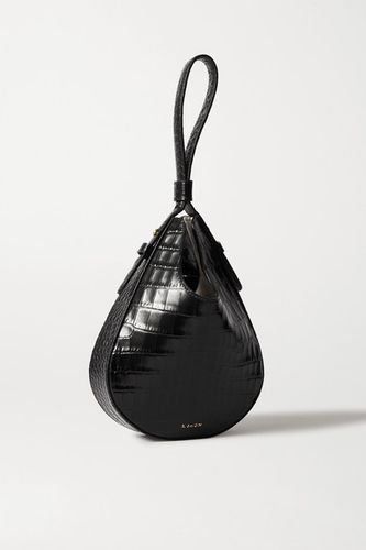 Teardrop Glossed Croc-effect Leather Tote - Black