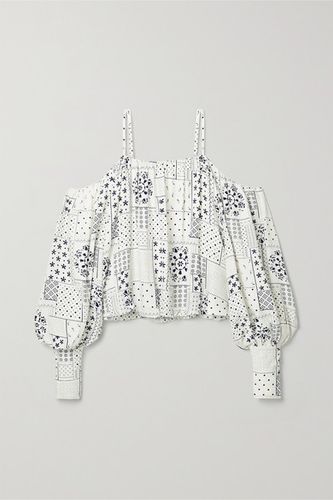 Cold-shoulder Printed Twill Blouse - White