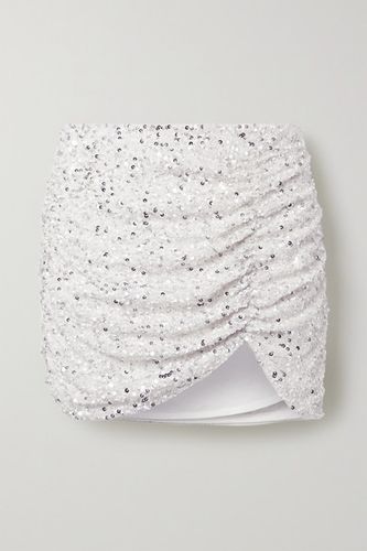 Celestia Ruched Sequined Crepe De Chine Mini Skirt - White