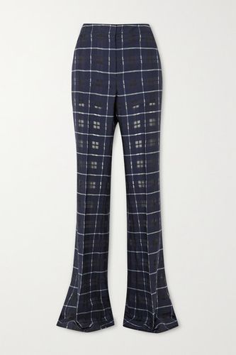 Farida Checked Cotton And Silk-blend Flared Pants - Navy