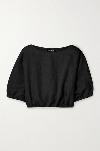 Safari Cropped Linen Top - Black