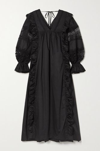 Carla Crochet-trimmed Cotton-poplin Midi Dress - Black