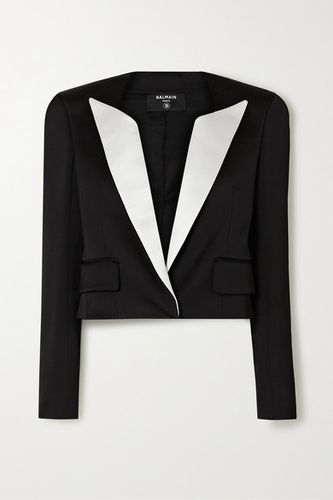 Cropped Two-tone Duchesse-satin Blazer - Black