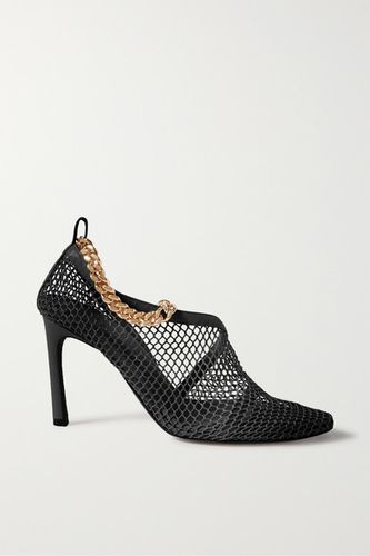 Chain-embellished Macramé And Leather Pumps - Black