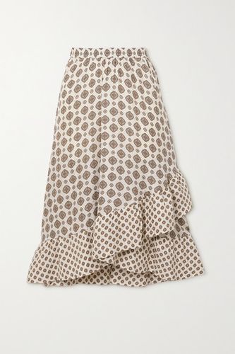Asymmetric Ruffled Silk-blend Jacquard Midi Skirt - Ivory