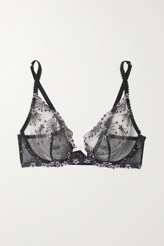 Kaylie Metallic Embroidered Tulle Underwired Soft-cup Bra - Black