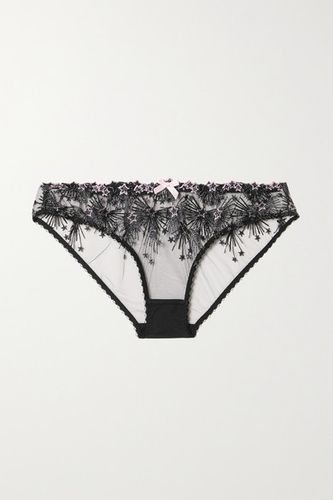 Kaylie Metallic Embroidered Tulle Briefs - Black