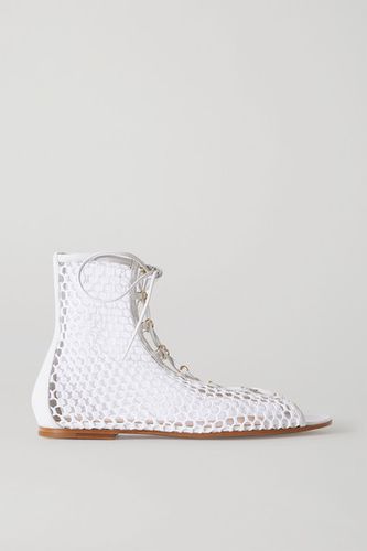 Helena Leather-trimmed Fishnet Sandals - White