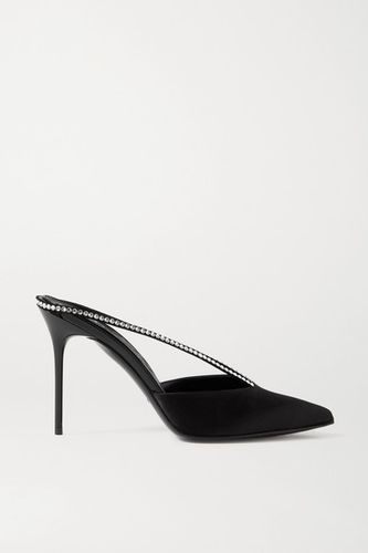 Crystal-embellished Satin Mules - Black