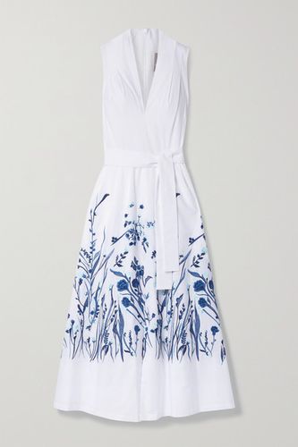 Belted Embroidered Cotton-poplin Midi Dress - White
