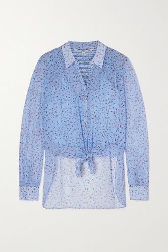 Dazed Tie-front Shirred Floral-print Silk-chiffon Blouse - Lilac