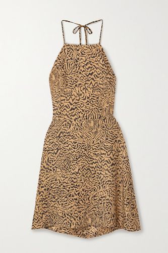 Reece Tiger-print Silk Crepe De Chine Halterneck Mini Dress - Sand