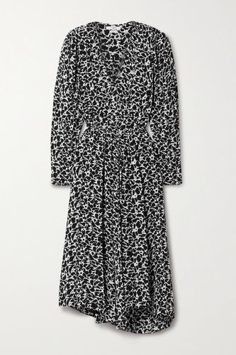 Serali Asymmetric Printed Crepe Midi Dress - Black