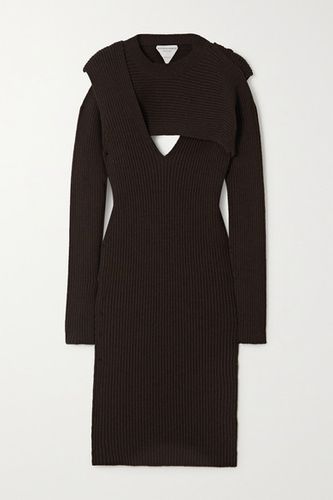 Cutout Ribbed-knit Midi Dress - Brown