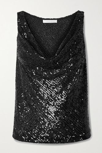 Draped Sequined Knitted Top - Black