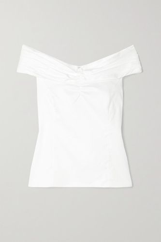 Off-the-shoulder Ruched Cotton-poplin Top - White