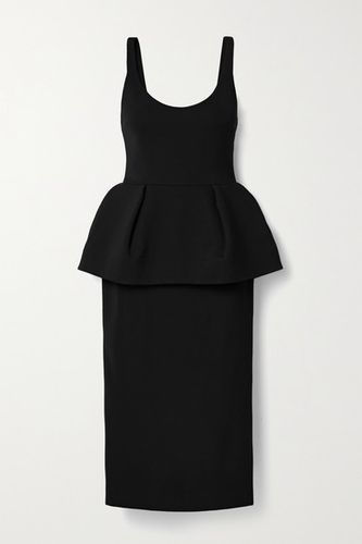Stretch-crepe Peplum Midi Dress - Black