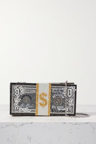 Stack Of Cash Billions Crystal-embellished Silver-tone Clutch - Black