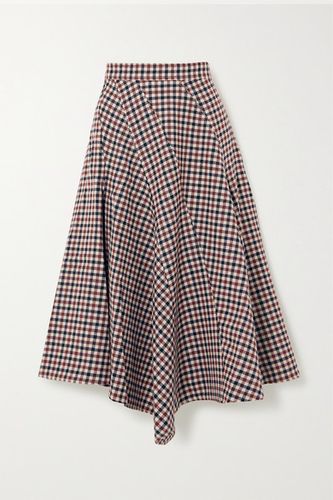 Asymmetric Checked Wool Midi Skirt - Red