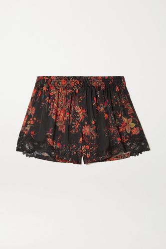 Lace-trimmed Paisley-print Crepe De Chine Shorts - Black