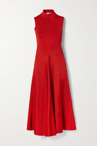 Cutout Draped Stretch-knit Turtleneck Midi Dress - Crimson