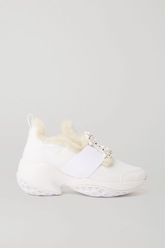 Viv' Run Crystal-embellished Shearling-trimmed Leather Sneakers - White