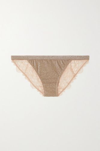 Wild Rose Metallic Stretch-jersey And Lace Briefs - Gold