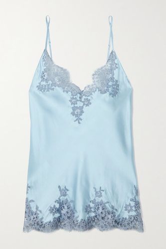 Hôtel Particulier Chantilly Lace-trimmed Silk-blend Satin Camisole - Sky blue
