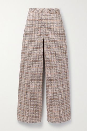 Cropped Checked Stretch-ponte Straight-leg Pants - Brown