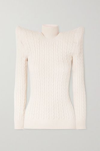 Cable Knit-effect Velvet Turtleneck Sweater - White