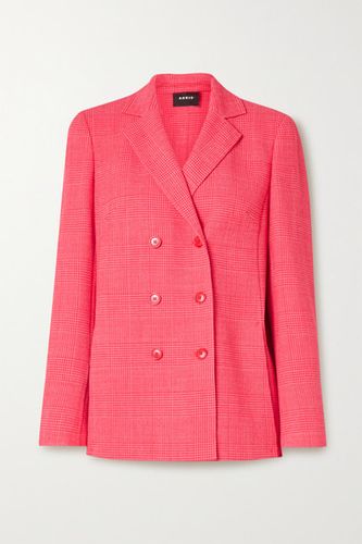 Double-breasted Checked Wool-blend Blazer - Bubblegum