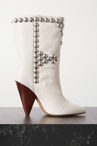 Layo Studded Leather And Suede Ankle Boots - White