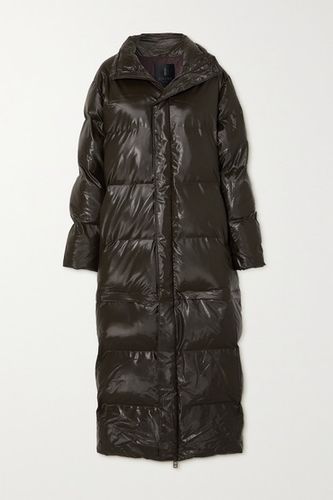 Convertible Quilted Padded Glossed-shell Coat - Brown
