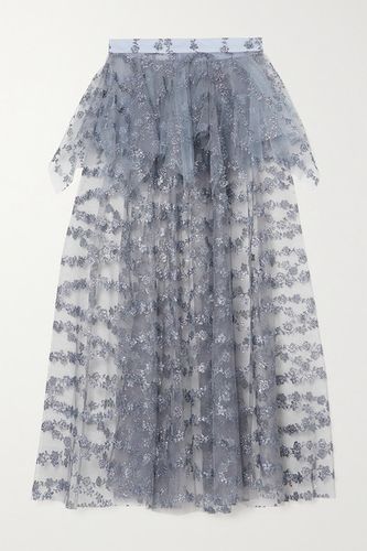 Glittered Tulle Peplum Midi Skirt - Blue