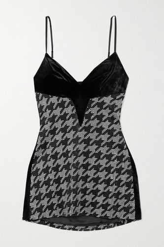 Eva Crystal-embellished Houndstooth Silk-blend Satin And Velvet Mini Dress - Black