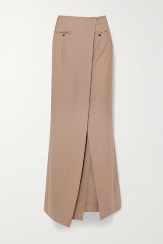 Draped Asymmetric Wool Maxi Skirt - Beige