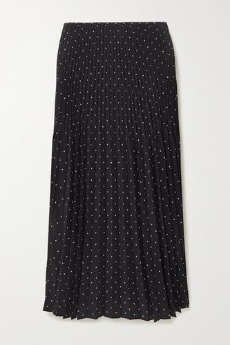 Pleated Polka-dot Silk Crepe De Chine Midi Skirt - Black