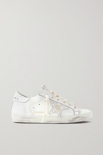 Superstar Faux Pearl-embellished Distressed Leather Sneakers - White