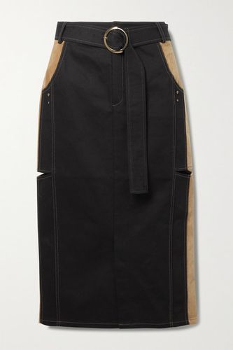 Nadia Paneled Cutout Denim And Velvet Midi Skirt - Black