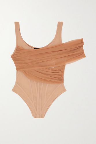 Draped Stretch-tulle Bodysuit - Beige