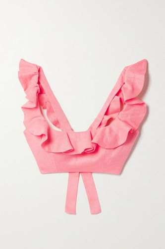 Poppy Cropped Ruffled Linen Top - Pink