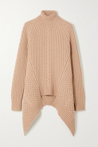 Asymmetric Cable-knit Wool And Cashmere-blend Turtleneck Sweater - Sand