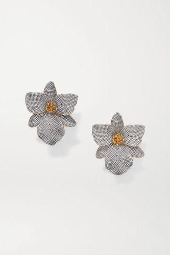 Singapore Orchids Gold-plated, Crystal And Enamel Clip Earrings - Silver