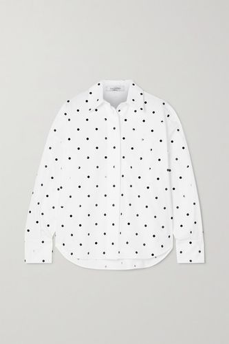 Sequin-embellished Polka-dot Cotton-poplin Shirt - White