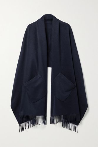 Fringed Suede-trimmed Cashmere Scarf - Midnight blue