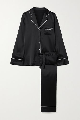 Net-a-porter Embroidered Silk-blend Satin Pajama Set - Black