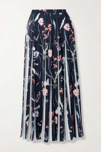 Pleated Floral-print Crepe Midi Skirt - Midnight blue