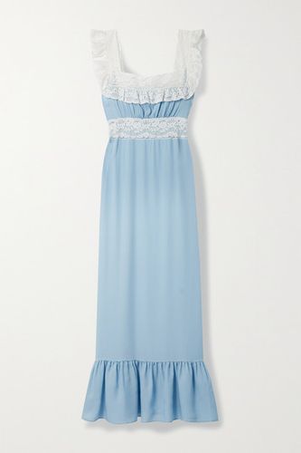 Margherita Lace-trimmed Silk-georgette Nightdress - Sky blue
